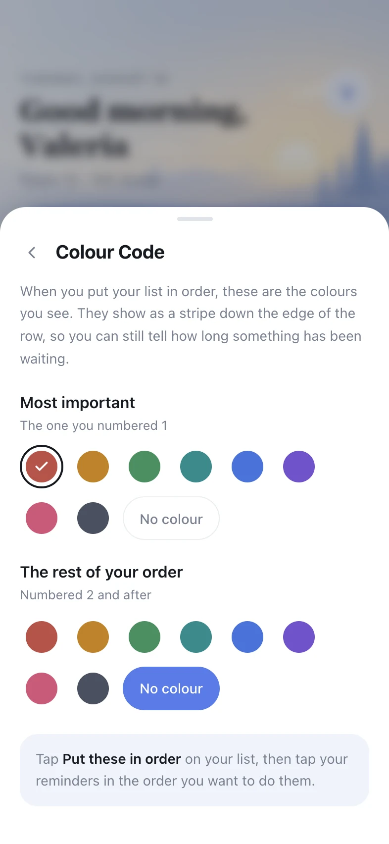 Choosing colours for the first thing and the rest of the order