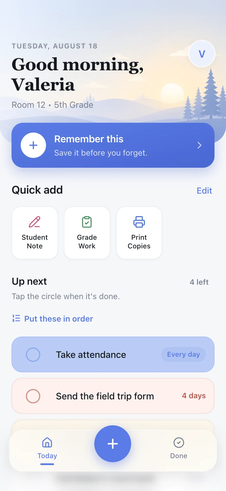 A list where older reminders are shaded cream and red
