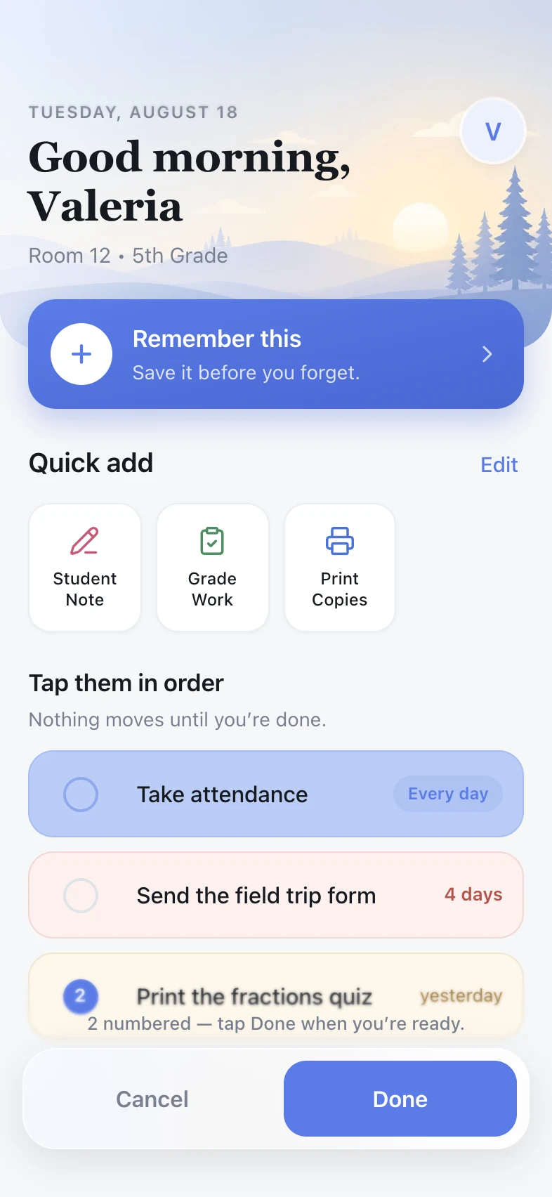 Reminders being numbered one and two without the list reordering